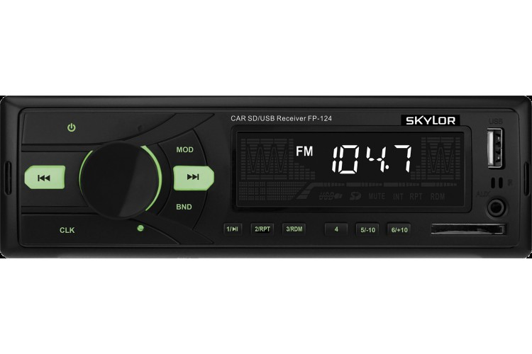 Картинка А/магнитола SKYLOR FP 124 Green 24V от магазина "Электрон-Маркет"